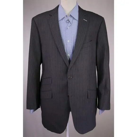Sebastien Grey Clothiers Bespoke Gray Pinstripe 2-Btn Wool Blazer Jacket 46R